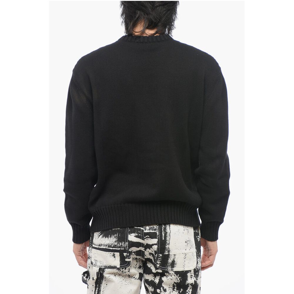 Alexander McQueen Crew Neck Cotton Pullover with Jacquard Logo