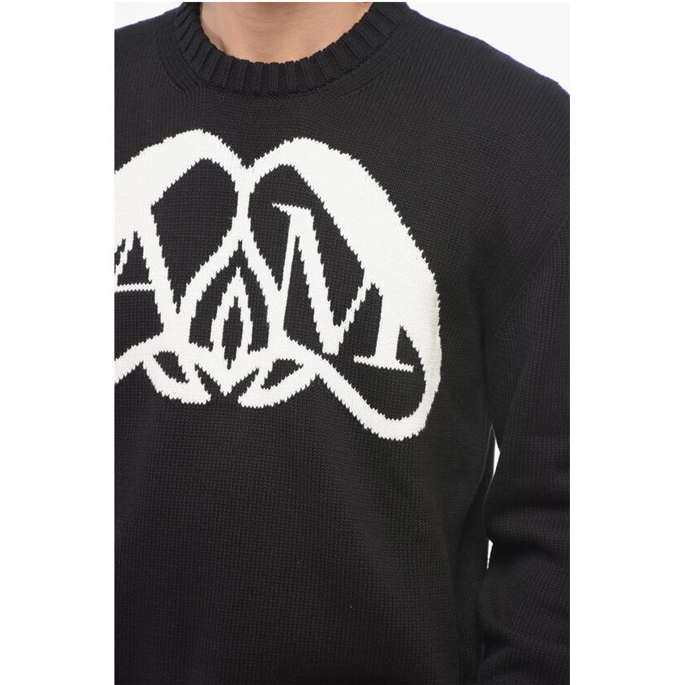 Alexander McQueen Crew Neck Cotton Pullover with Jacquard Logo