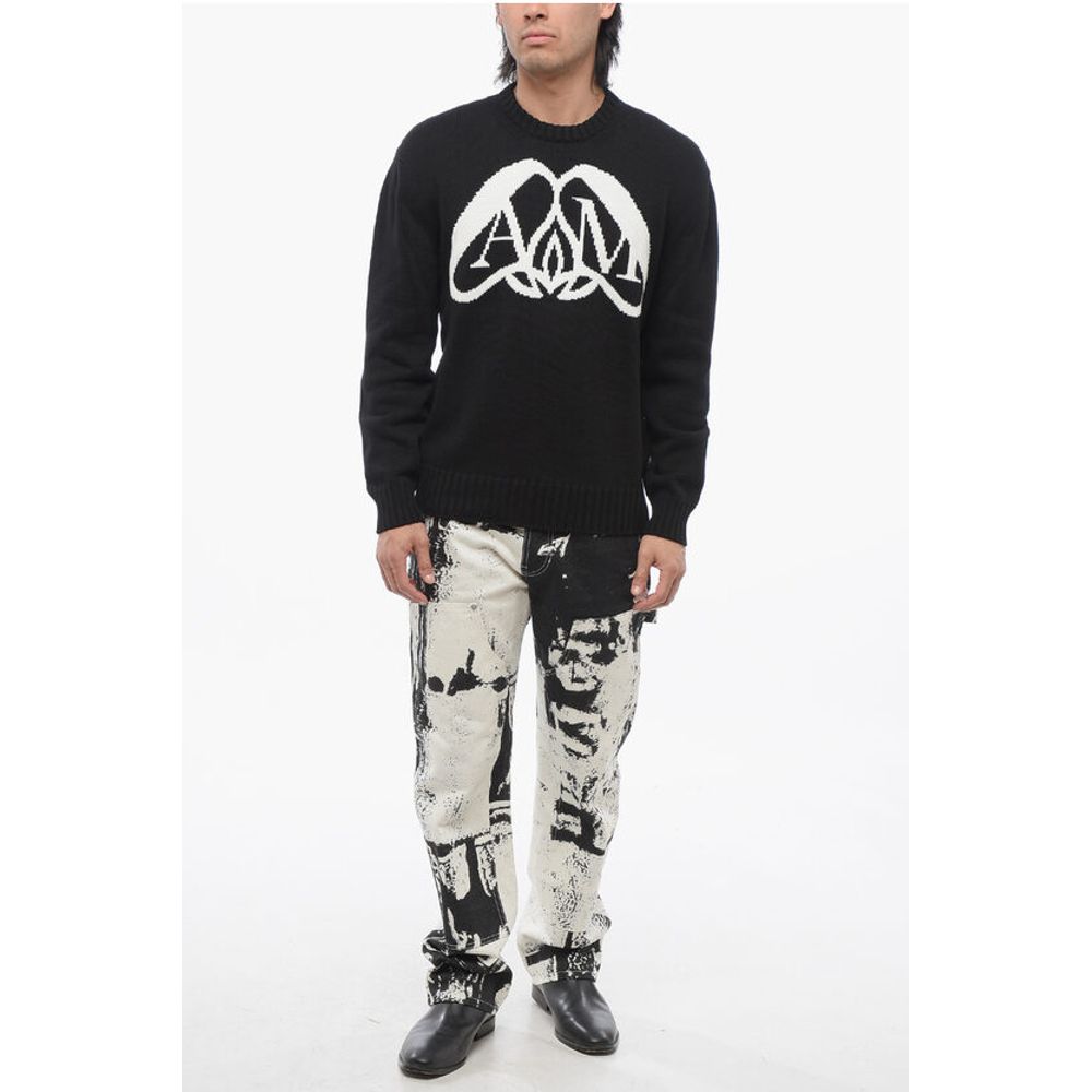 Alexander McQueen Crew Neck Cotton Pullover with Jacquard Logo