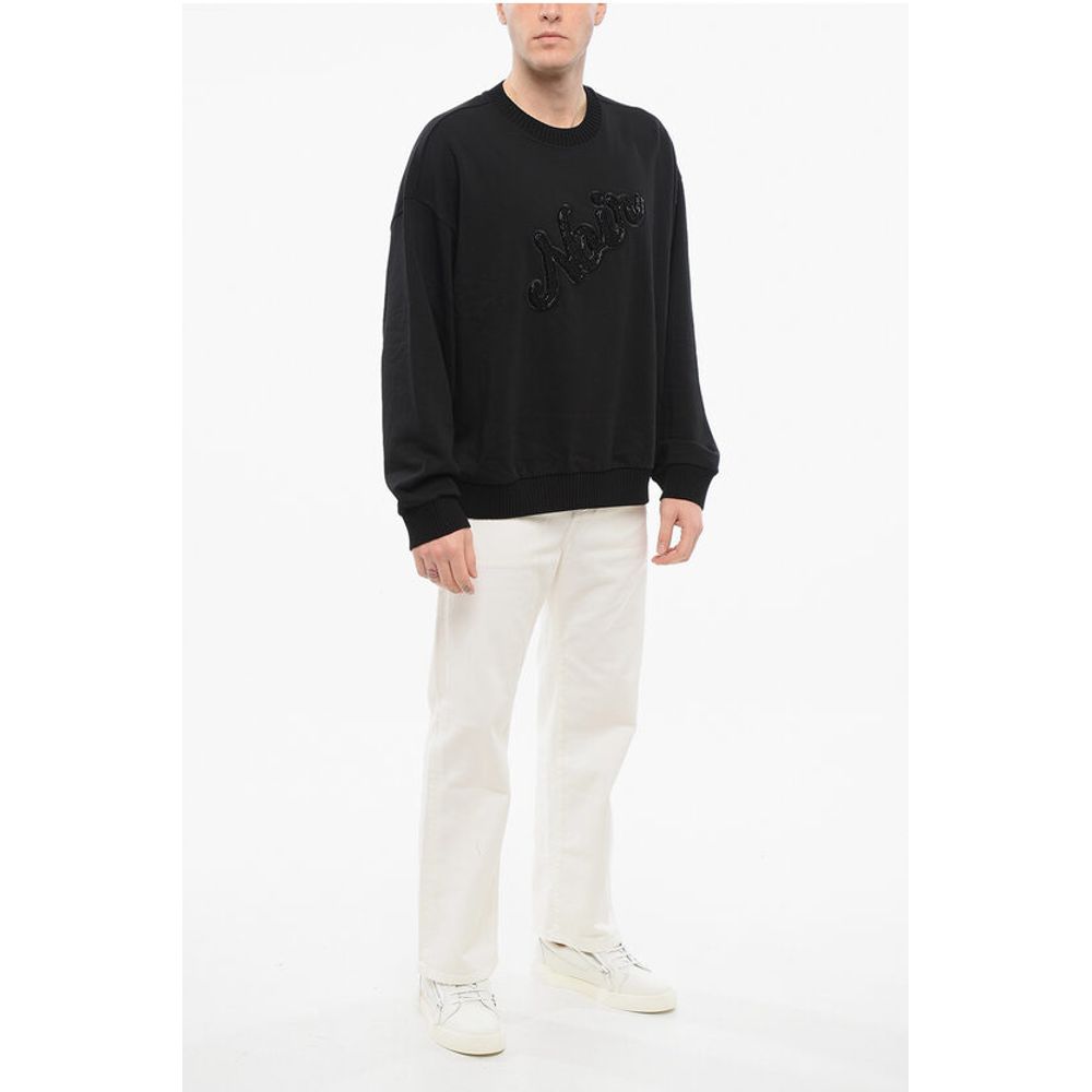 Armani EMPORIO Crew Neck NOIR Sweatshirt with Beaded Embroidery