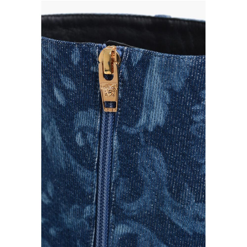 Versace Denim LA GRECA Under the Knee Boots with Stiletto Heel 11cm