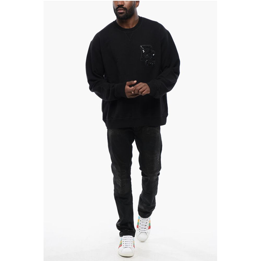 Dsquared² Brushed Cotton Crewneck Sweatshirt With Sequined Logo