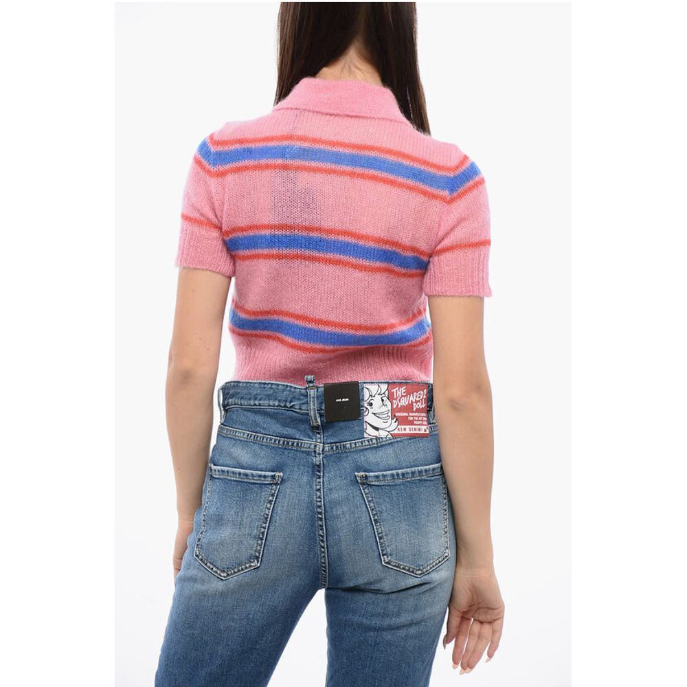 Dsquared² Mohair Blend SOFT Crop Polo with Balanced Stripe Motif
