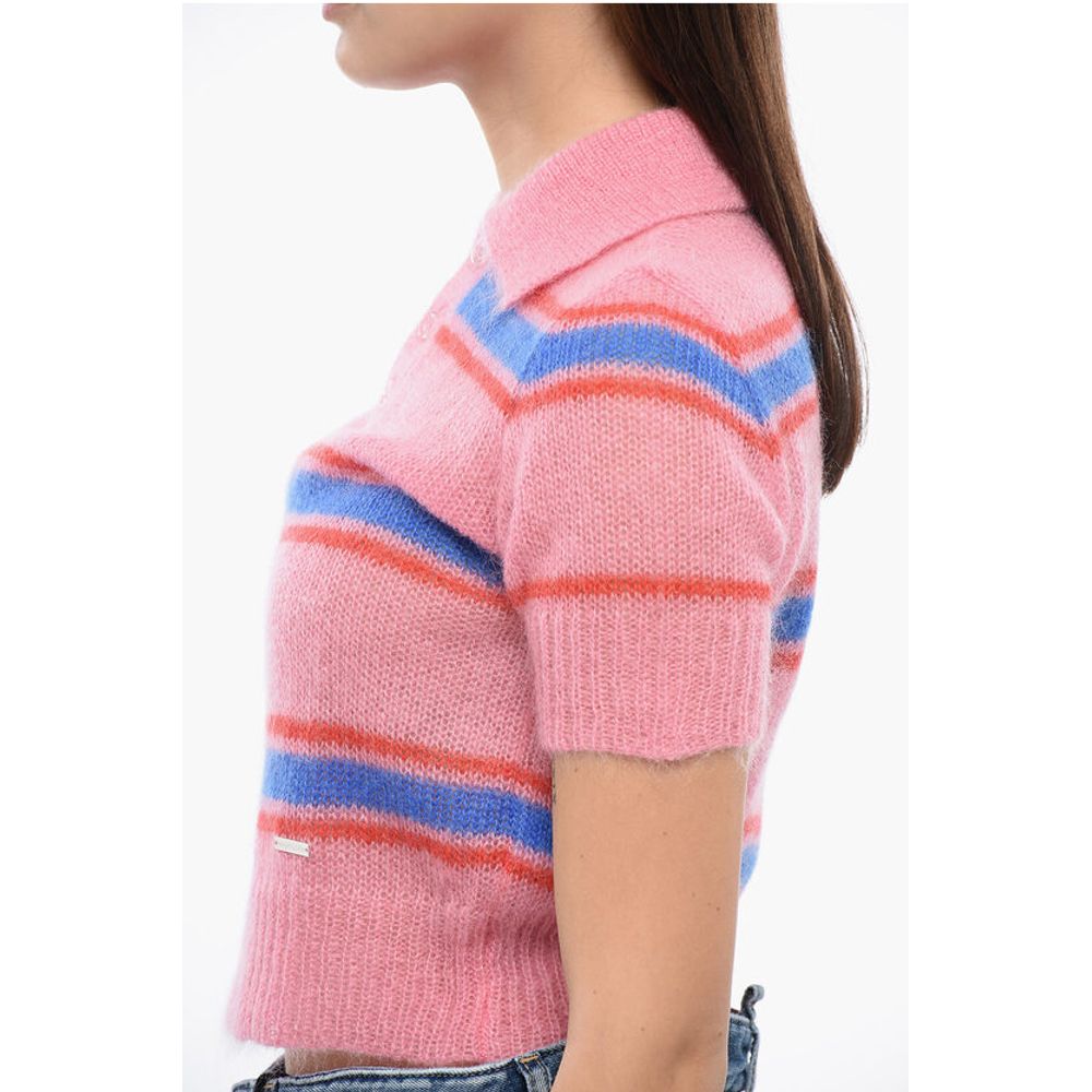 Dsquared² Mohair Blend SOFT Crop Polo with Balanced Stripe Motif
