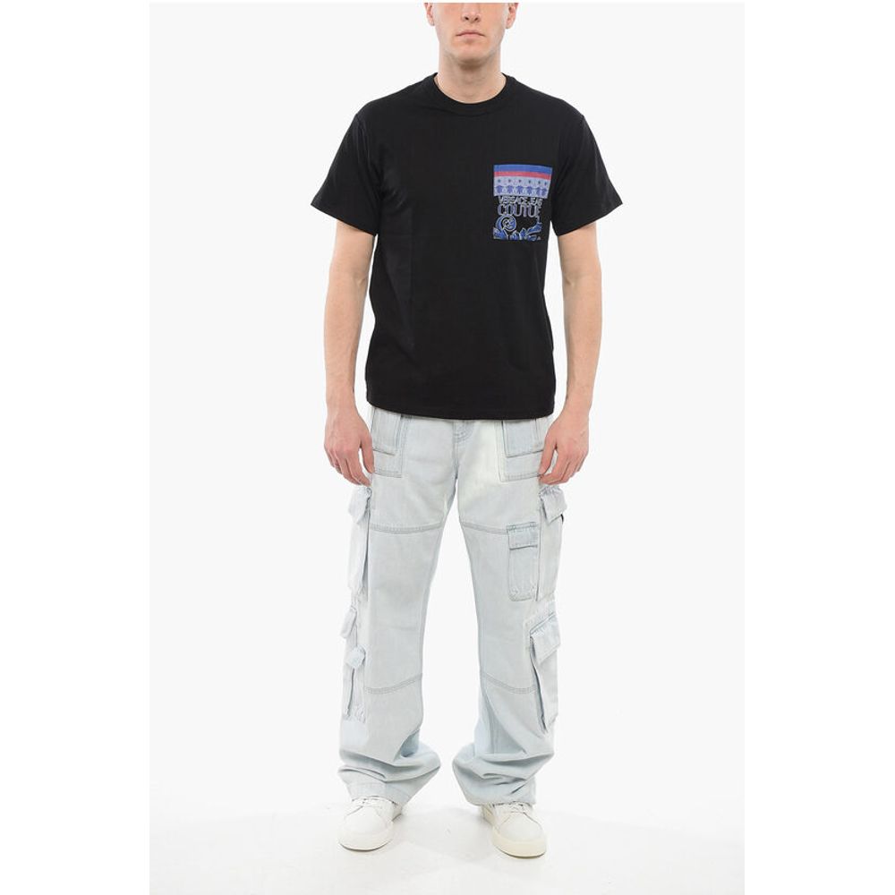 Versace JEANS COUTURE Crew Neck Cotton T-Shirt with Printed Breast-p