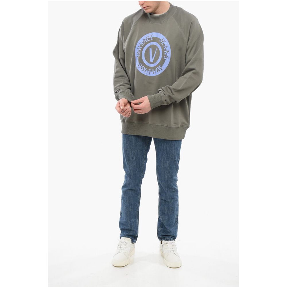 Versace JEANS COUTURE Crew Neck Brushed Cotton Sweatshirt with Print