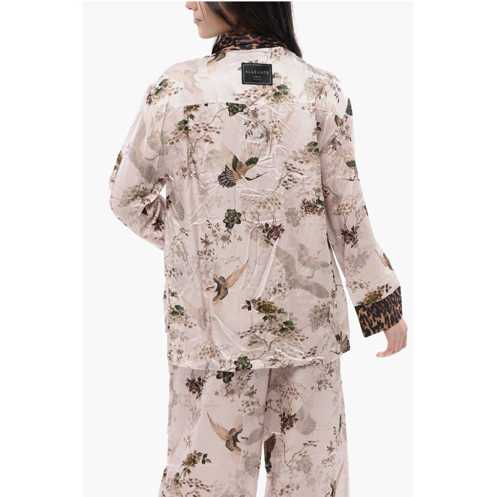 AllSaints Printed Satin SOFI Blouse With Hidden Closure