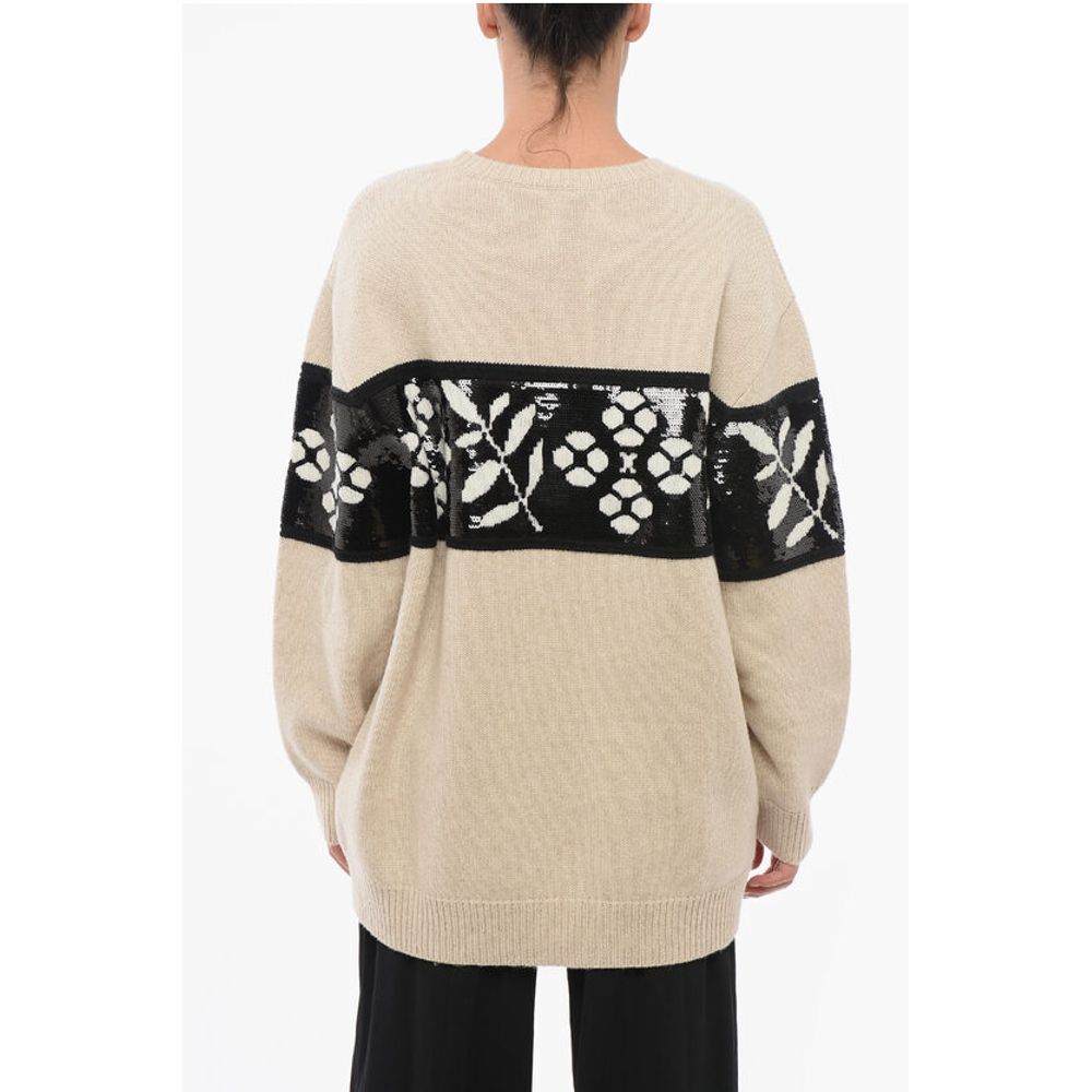 Max Mara Cashmere Blend FAGGI Crew Neck Pullover with Sequined Embroi