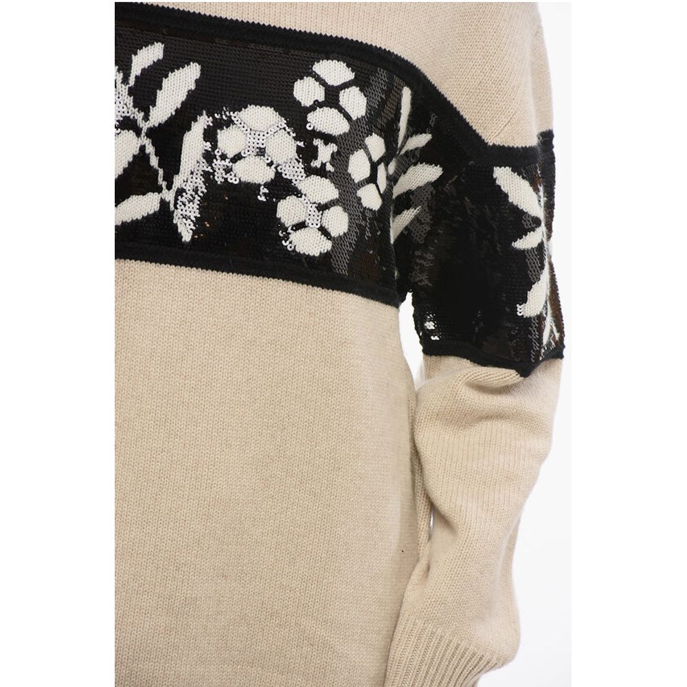 Max Mara Cashmere Blend FAGGI Crew Neck Pullover with Sequined Embroi