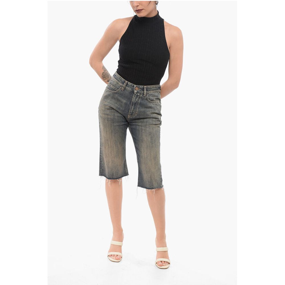 Balenciaga Vintage Washed Denim Shorts with Raw-cut Hem