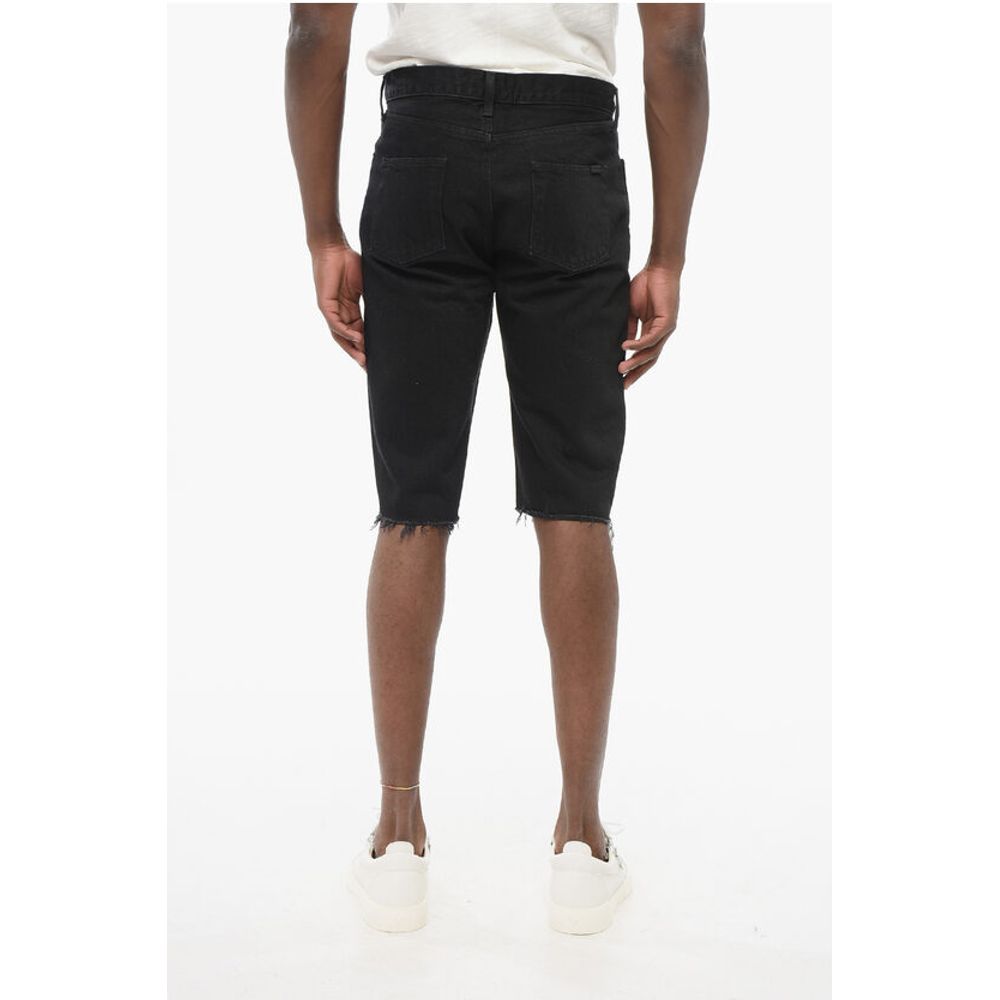 Saint Laurent Fringed Hem Denim Shorts