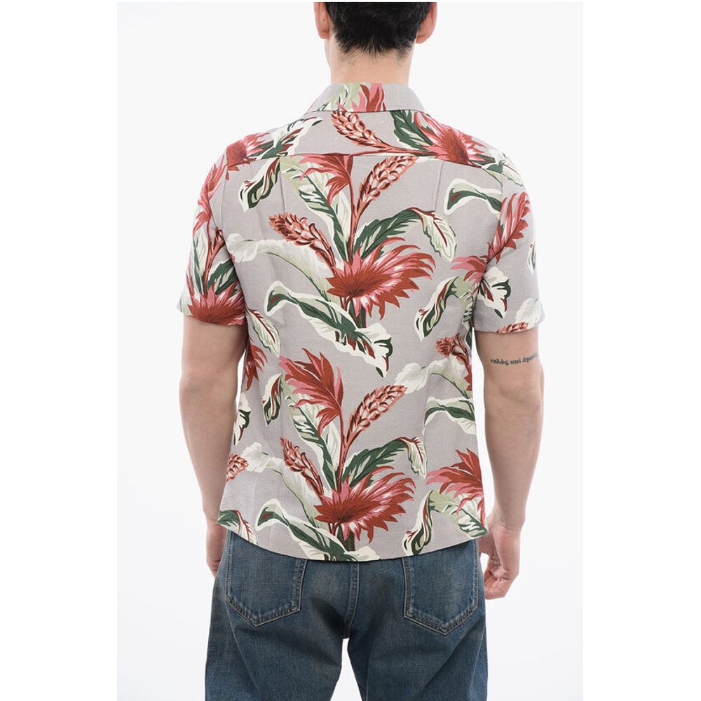 Maison Margiela Linen Blend Short Sleeved Shirt With Floral Print