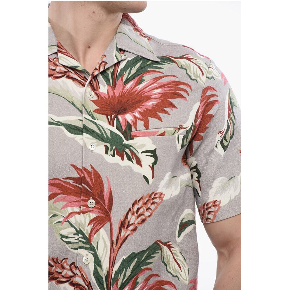 Maison Margiela Linen Blend Short Sleeved Shirt With Floral Print