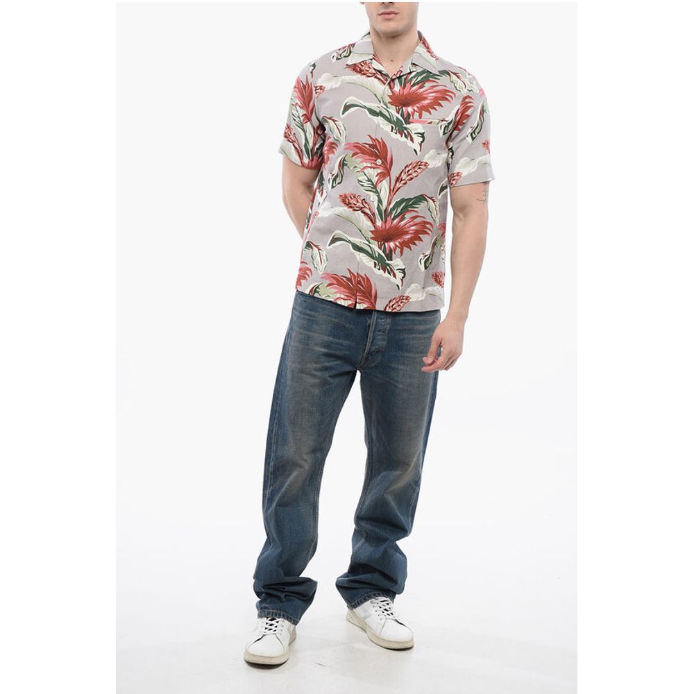 Maison Margiela Linen Blend Short Sleeved Shirt With Floral Print