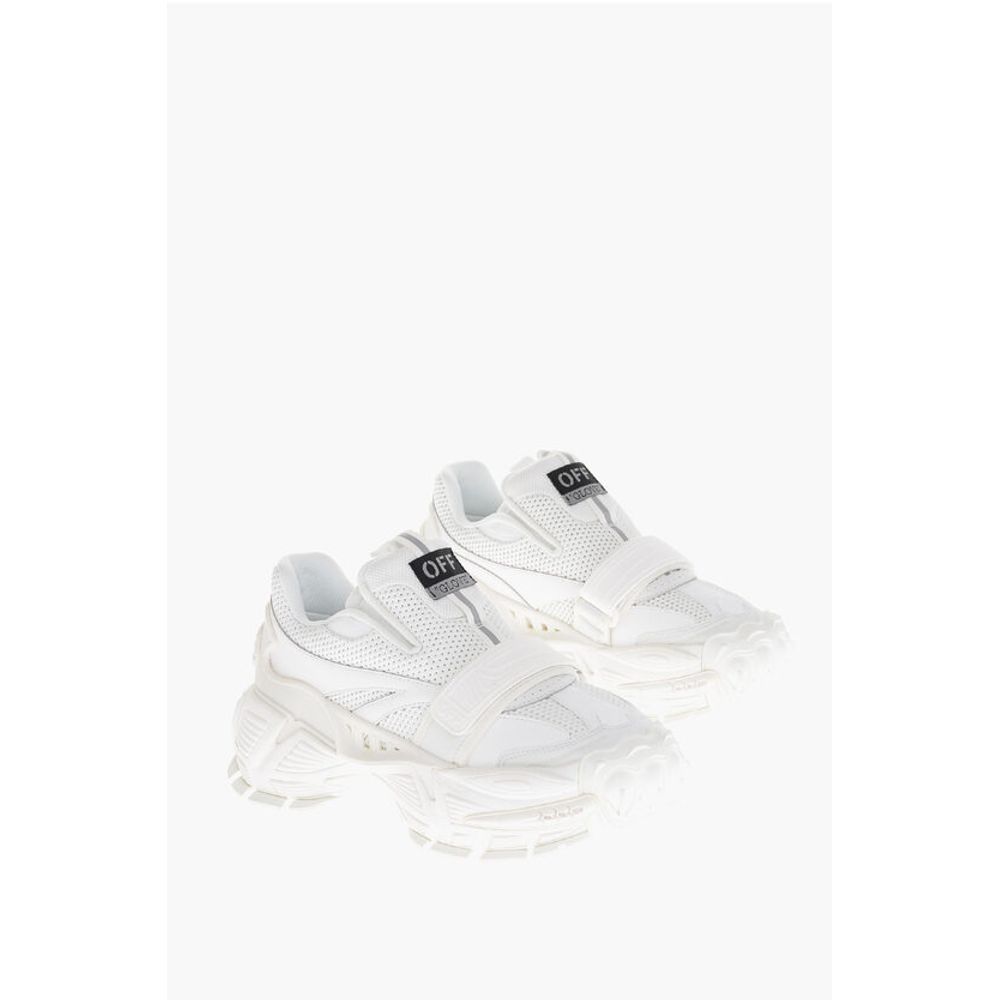 Off-White Solid Color Perforated Fabric Low-Top Sneakers