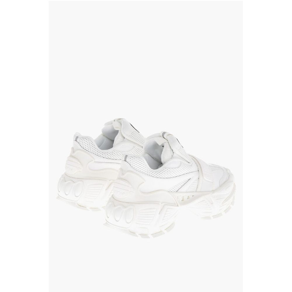 Off-White Solid Color Perforated Fabric Low-Top Sneakers