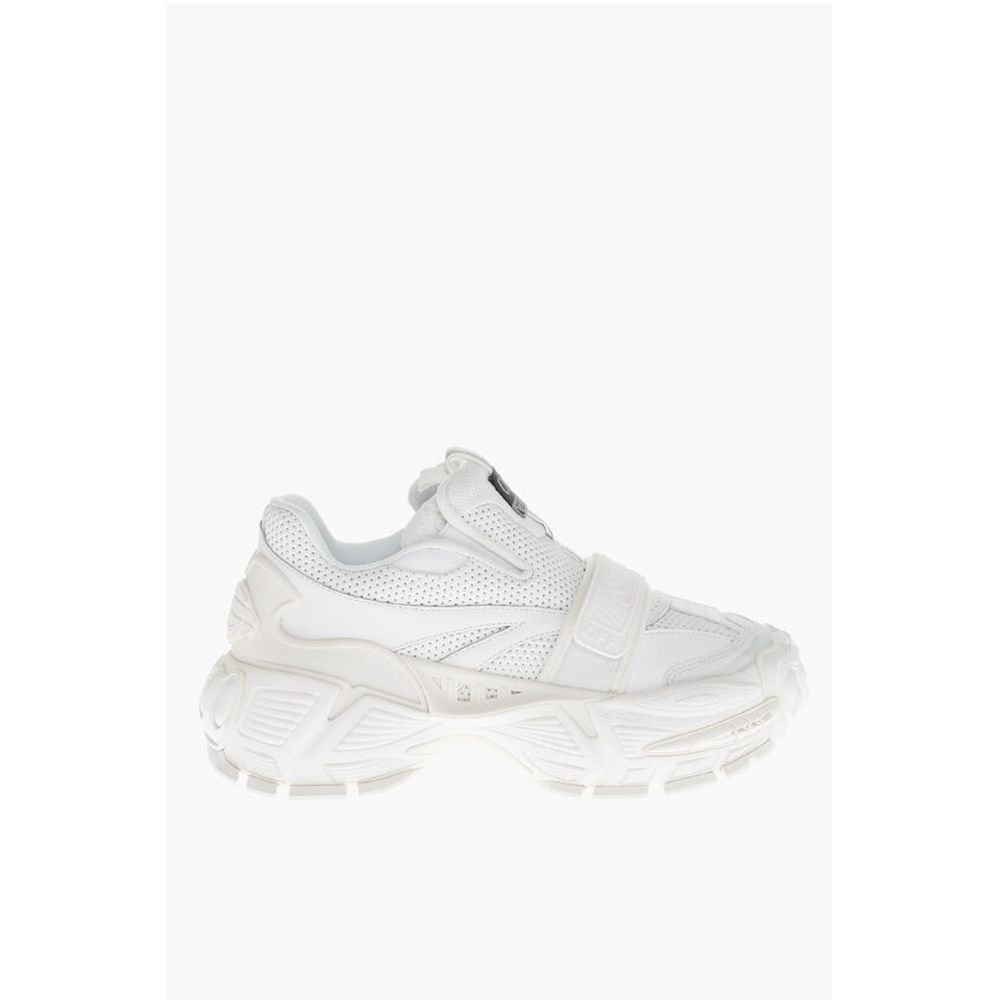 Off-White Solid Color Perforated Fabric Low-Top Sneakers