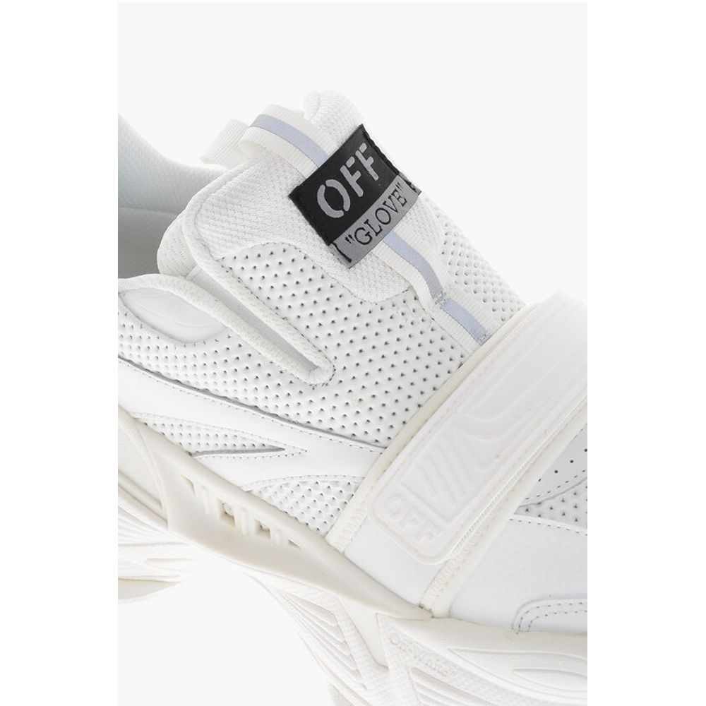 Off-White Solid Color Perforated Fabric Low-Top Sneakers