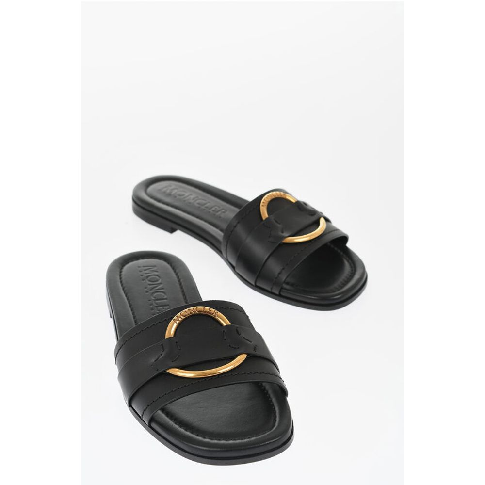 Moncler Leather Sandals with Golden Effect Detail