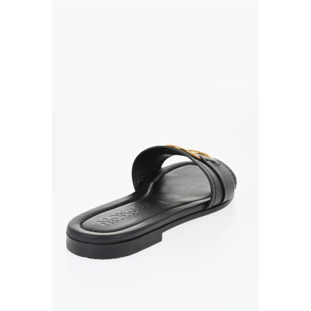 Moncler Leather Sandals with Golden Effect Detail