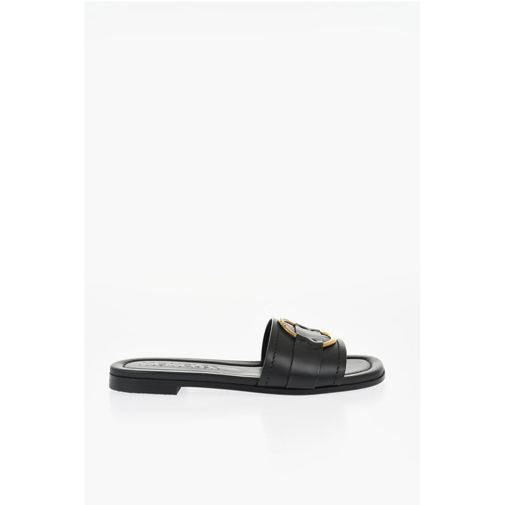 Moncler Leather Sandals with Golden Effect Detail