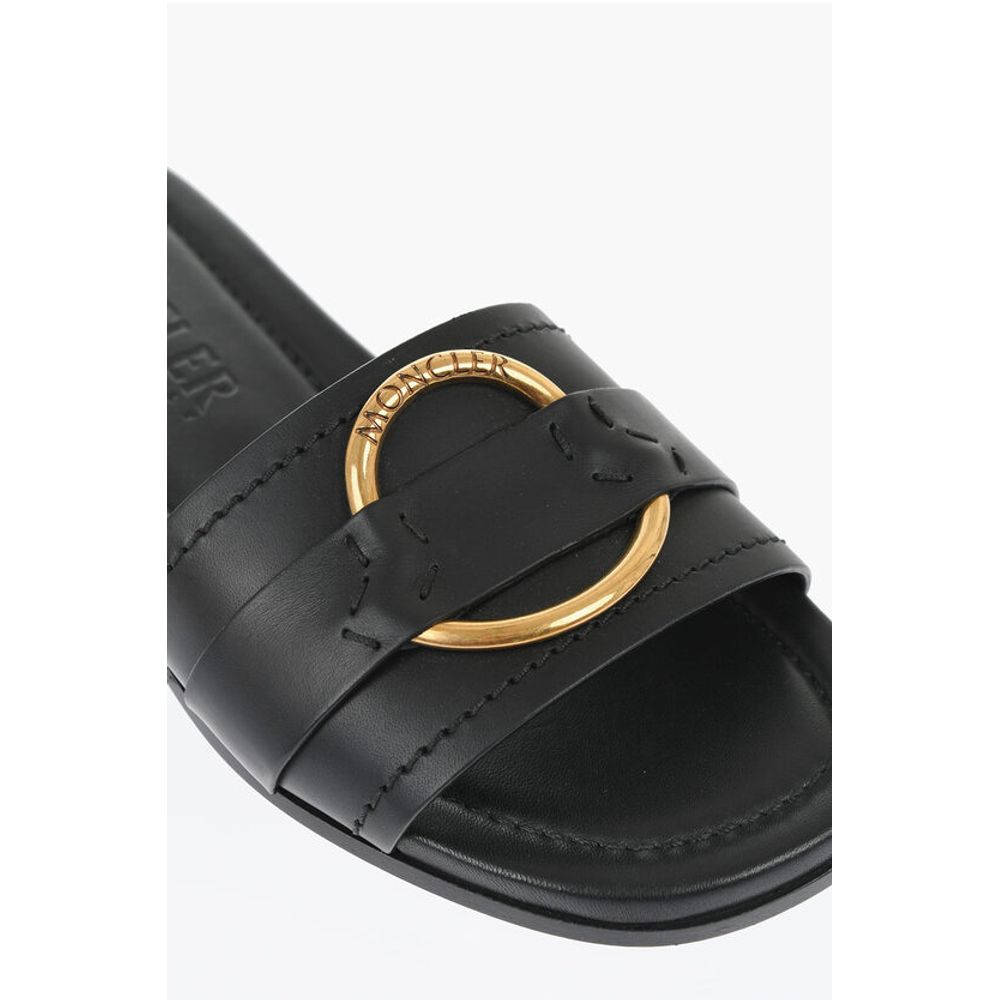 Moncler Leather Sandals with Golden Effect Detail