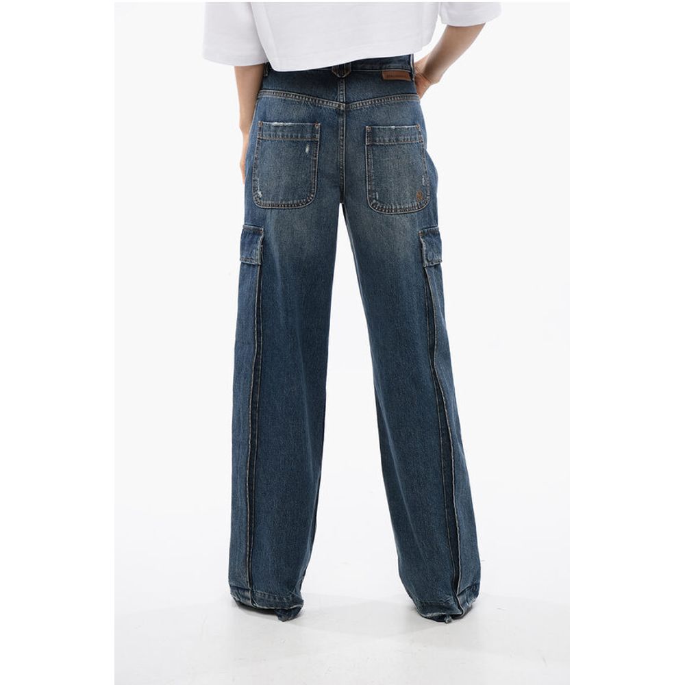 Stella McCartney Straight Leg Cargo Jeans with Frayed Hem 26cm