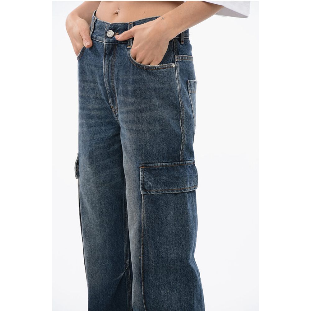 Stella McCartney Straight Leg Cargo Jeans with Frayed Hem 26cm
