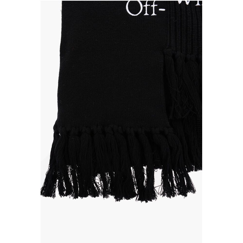 Off-White Asymmetrical Cotton and Cashmere Scarf with Fringes