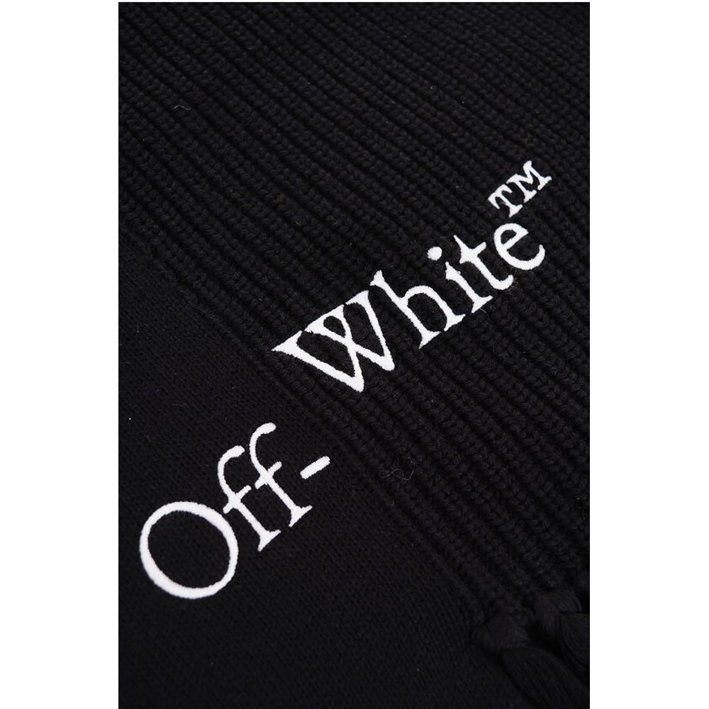 Off-White Asymmetrical Cotton and Cashmere Scarf with Fringes