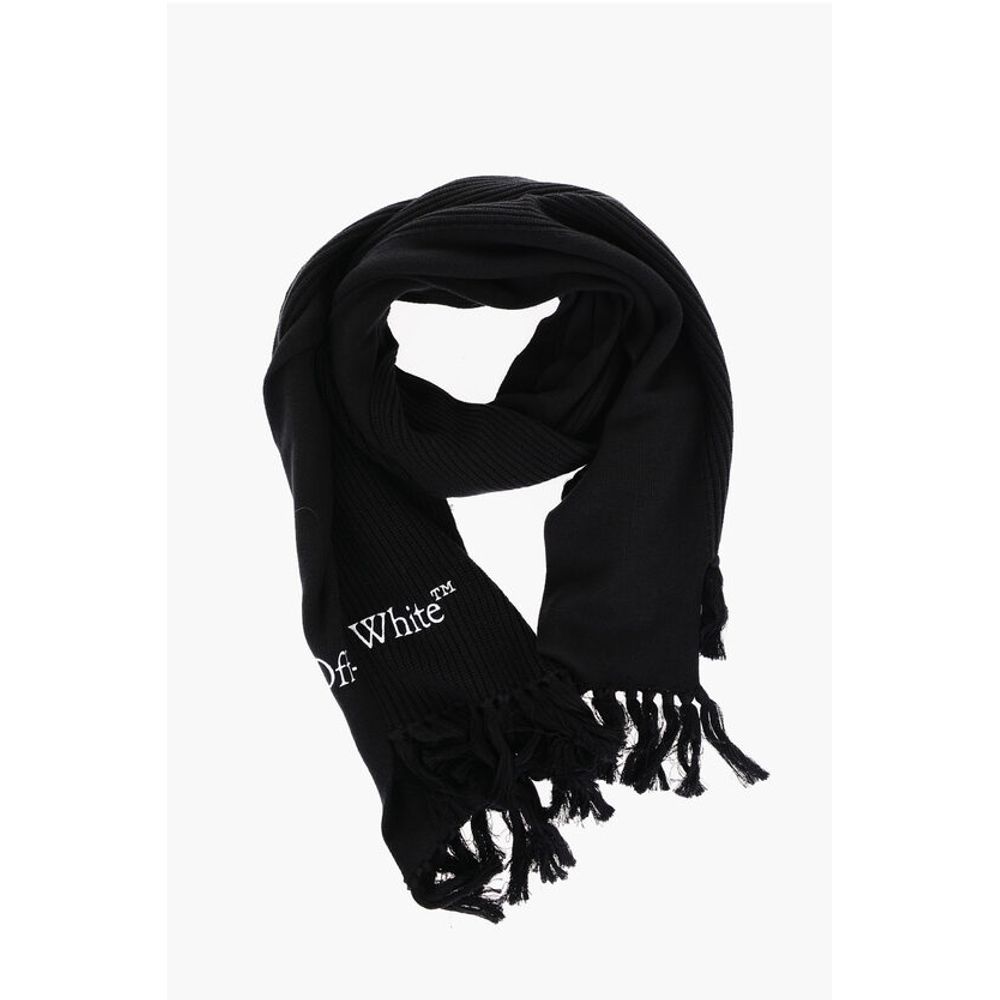 Off-White Asymmetrical Cotton and Cashmere Scarf with Fringes