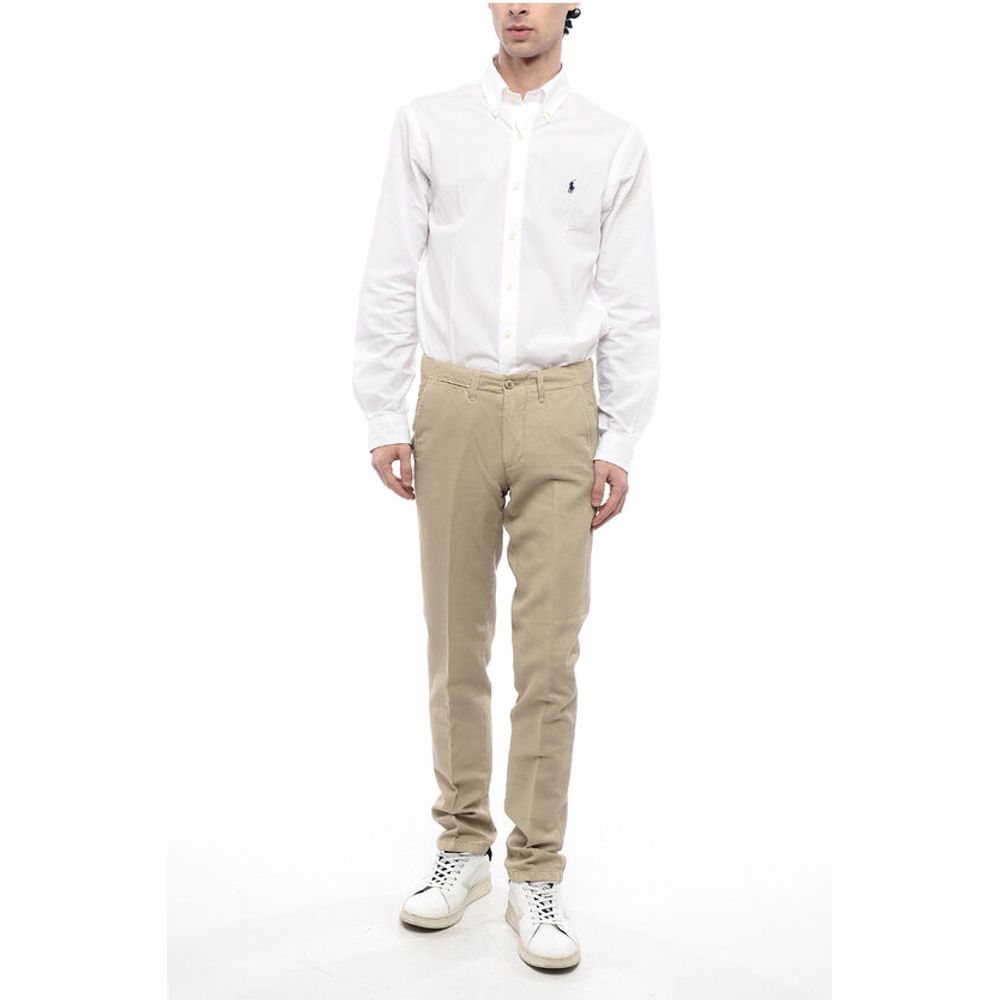 Corneliani ID Linen and Cotton Chinos Pants with Belt Loops