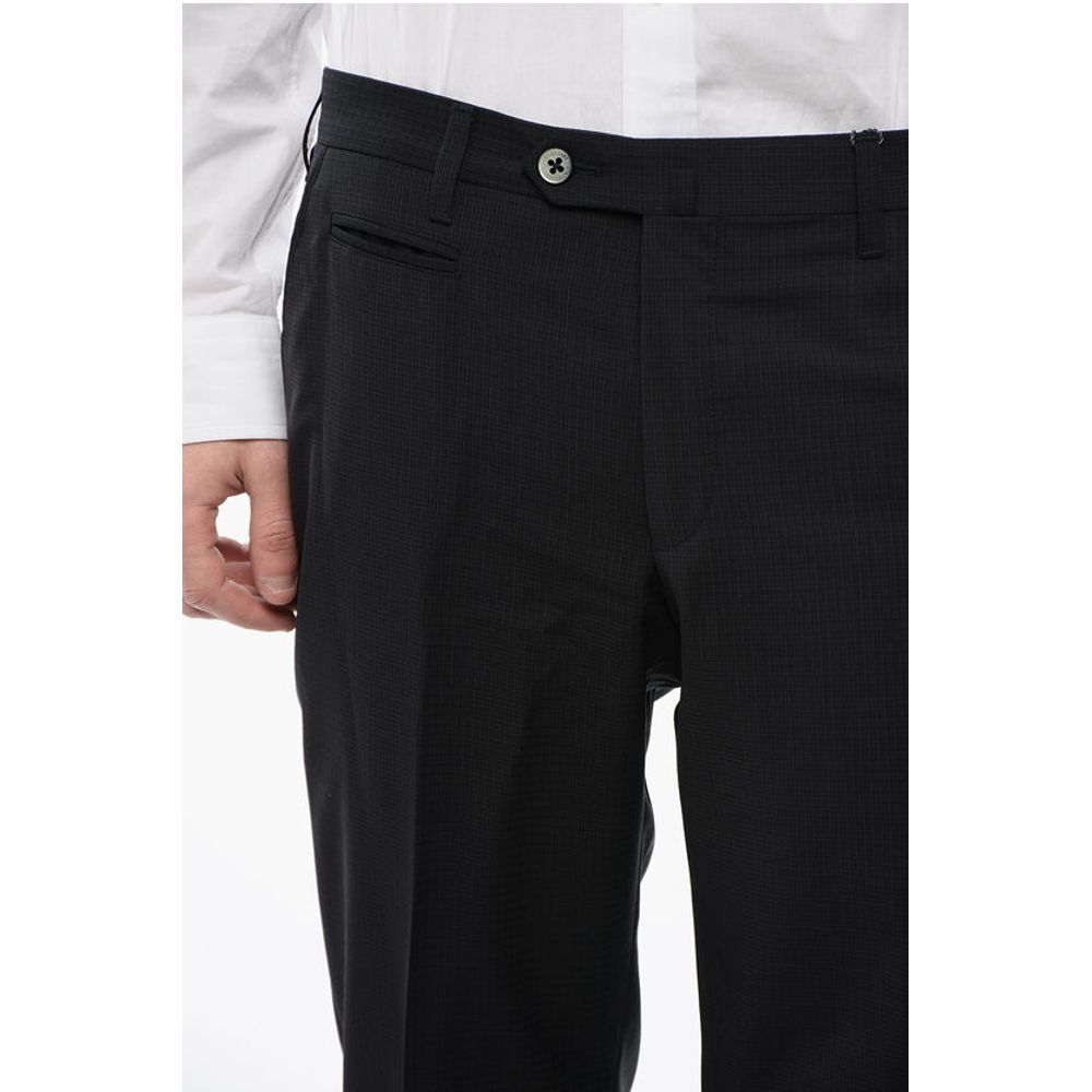 Corneliani Pin Check Patterned ACADEMY Virgin Wool Pants