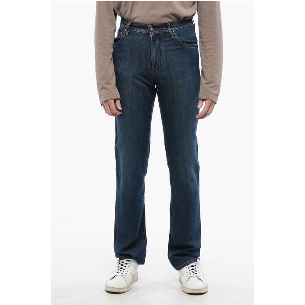 Corneliani ID LUXURY DENIM Dark-washed Denims with Contrasting Embroide