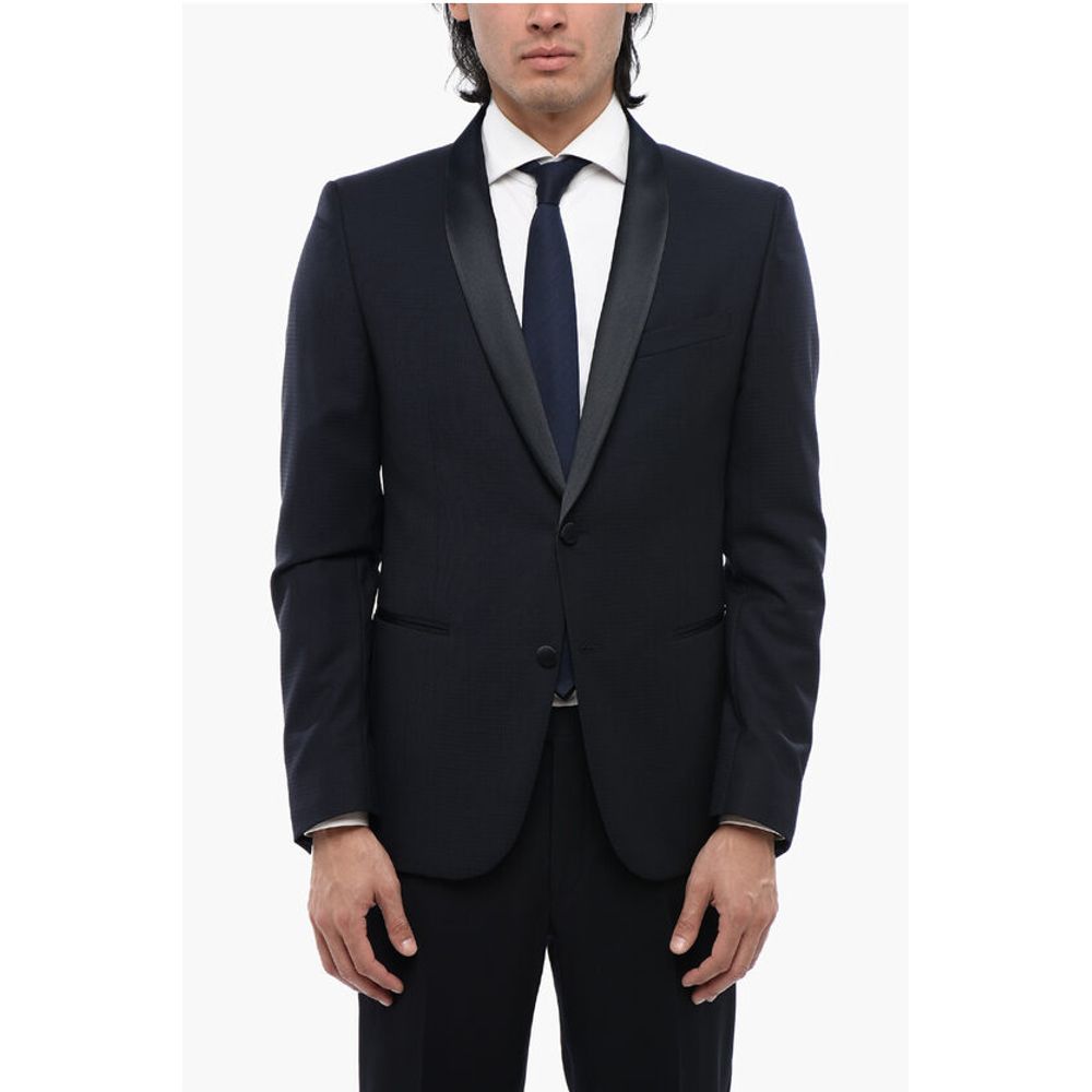 Corneliani CC COLLECTION Virgin Wool Side Vents Shawl Lapel Tuxedo Blaz