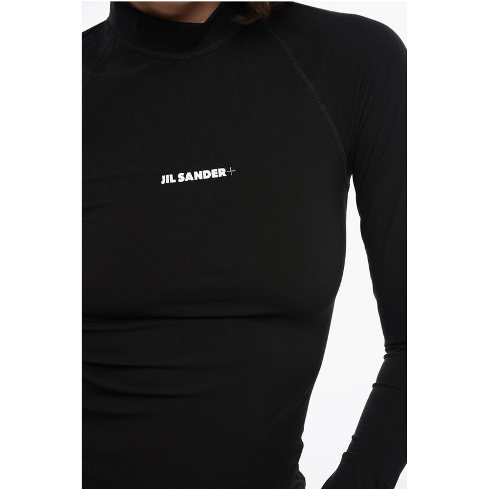 Jil Sander Long-sleeved Tech Fabric Top with Printed Logo