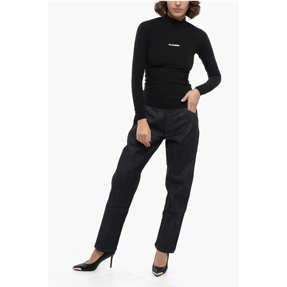 Jil Sander Long-sleeved Tech Fabric Top with Printed Logo