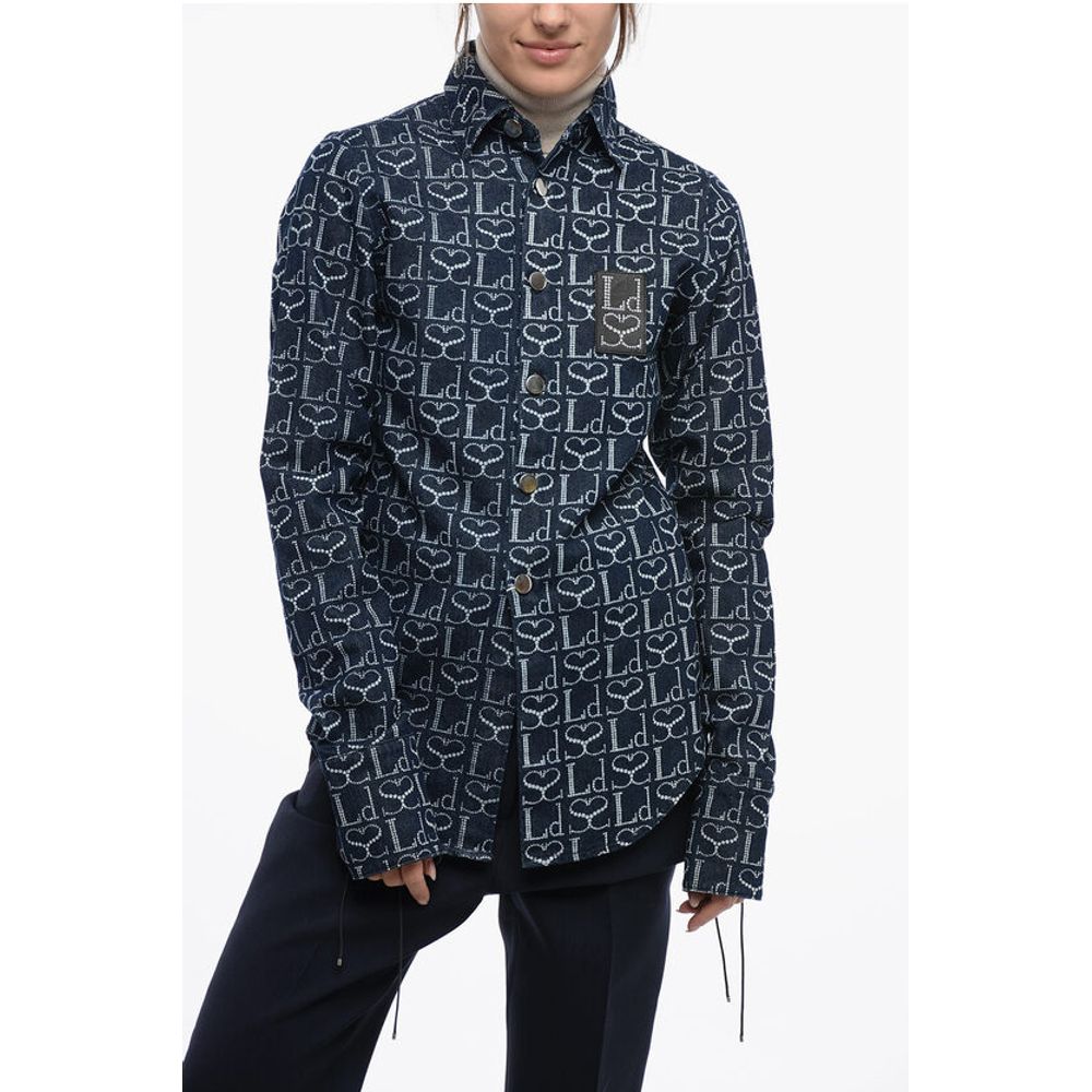 Ludovic de Saint Sernin Monogram Denim Shirt with Lace-up Cuffs