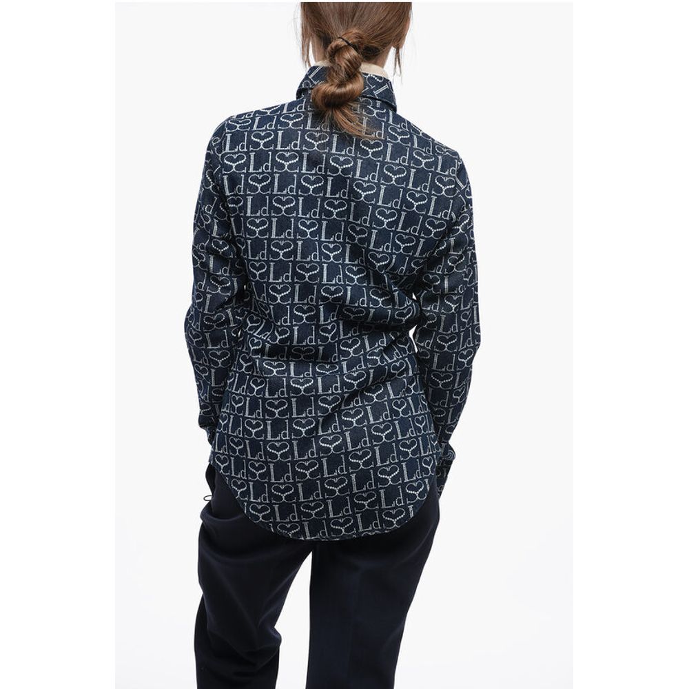 Ludovic de Saint Sernin Monogram Denim Shirt with Lace-up Cuffs