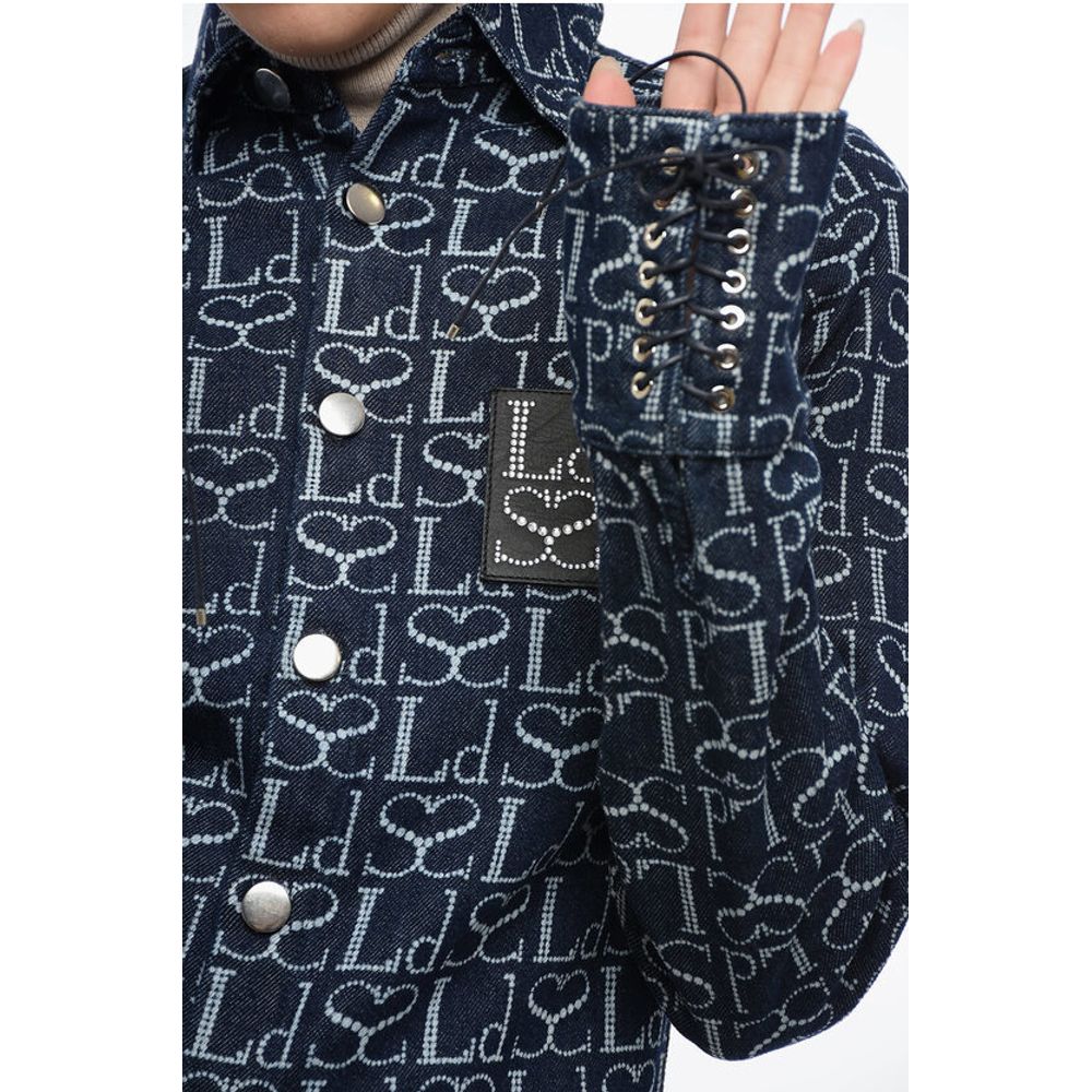 Ludovic de Saint Sernin Monogram Denim Shirt with Lace-up Cuffs