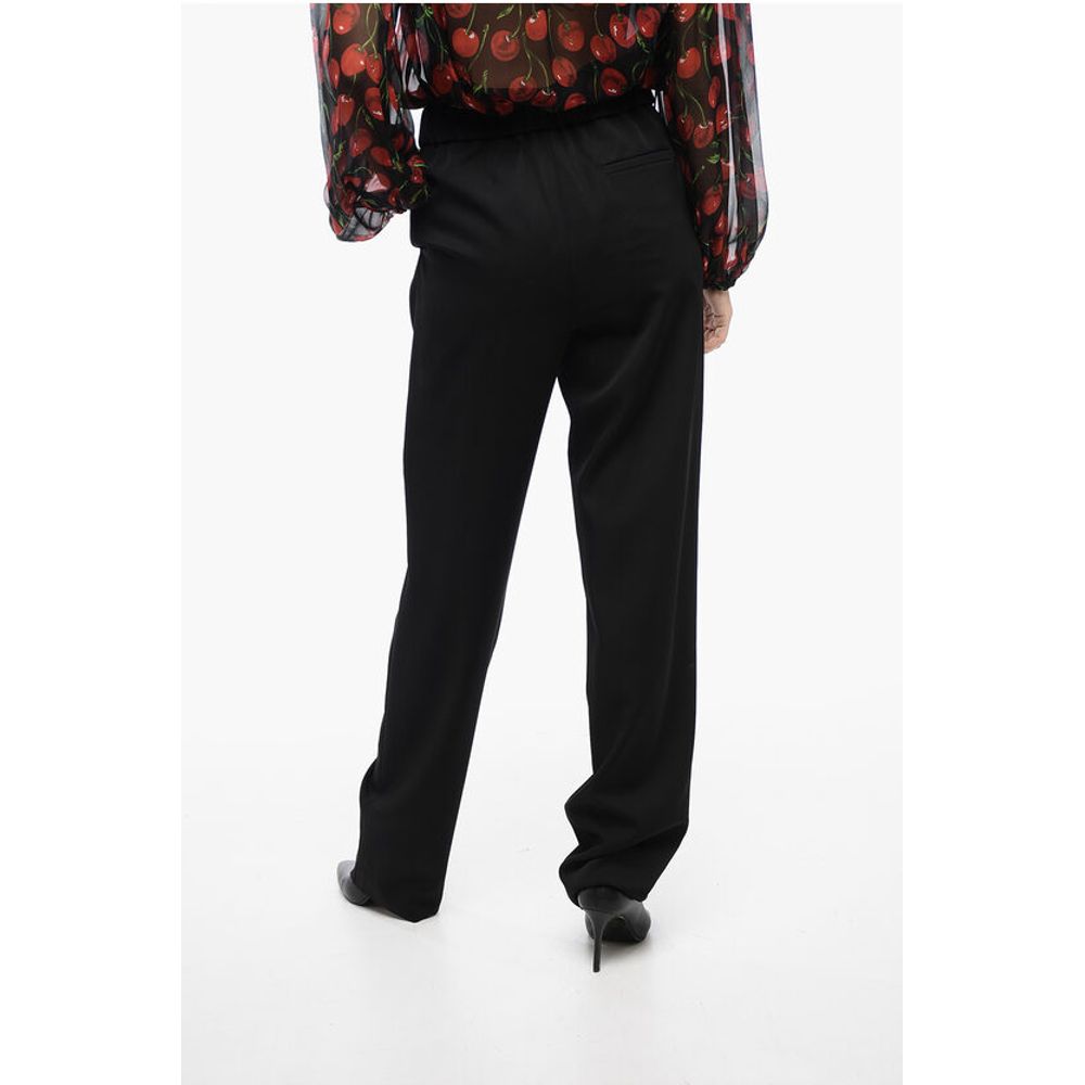 Armani Virgin Wool Straight-Fit Pants with Drawstring