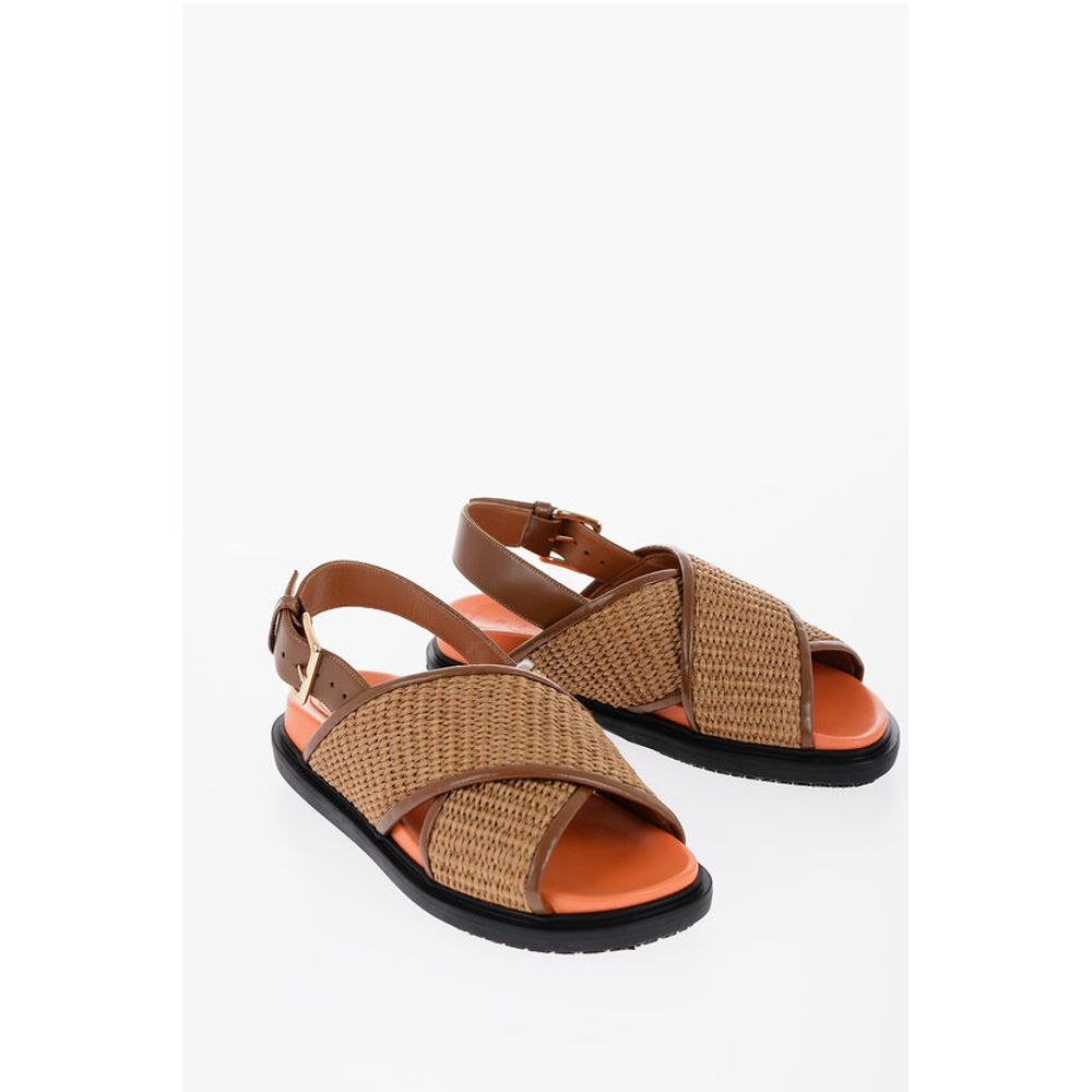 Marni Leather and Raffia Sandals with Buckle Closure