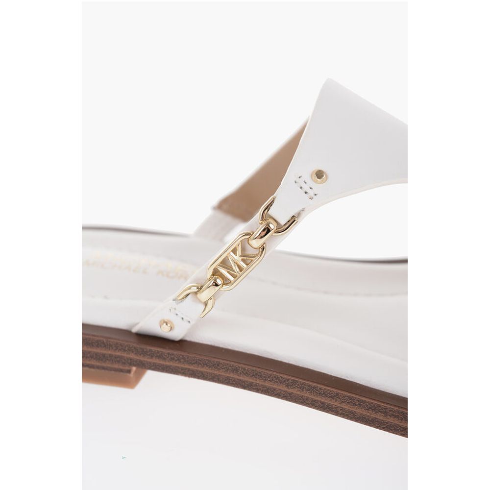Michael Kors MICHAEL Leather DANIELLA Thong Sandals with Golden-Effect Mo