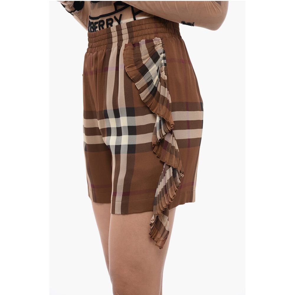 Burberry Chiffon Checked Shorts with Ruffles Detailing