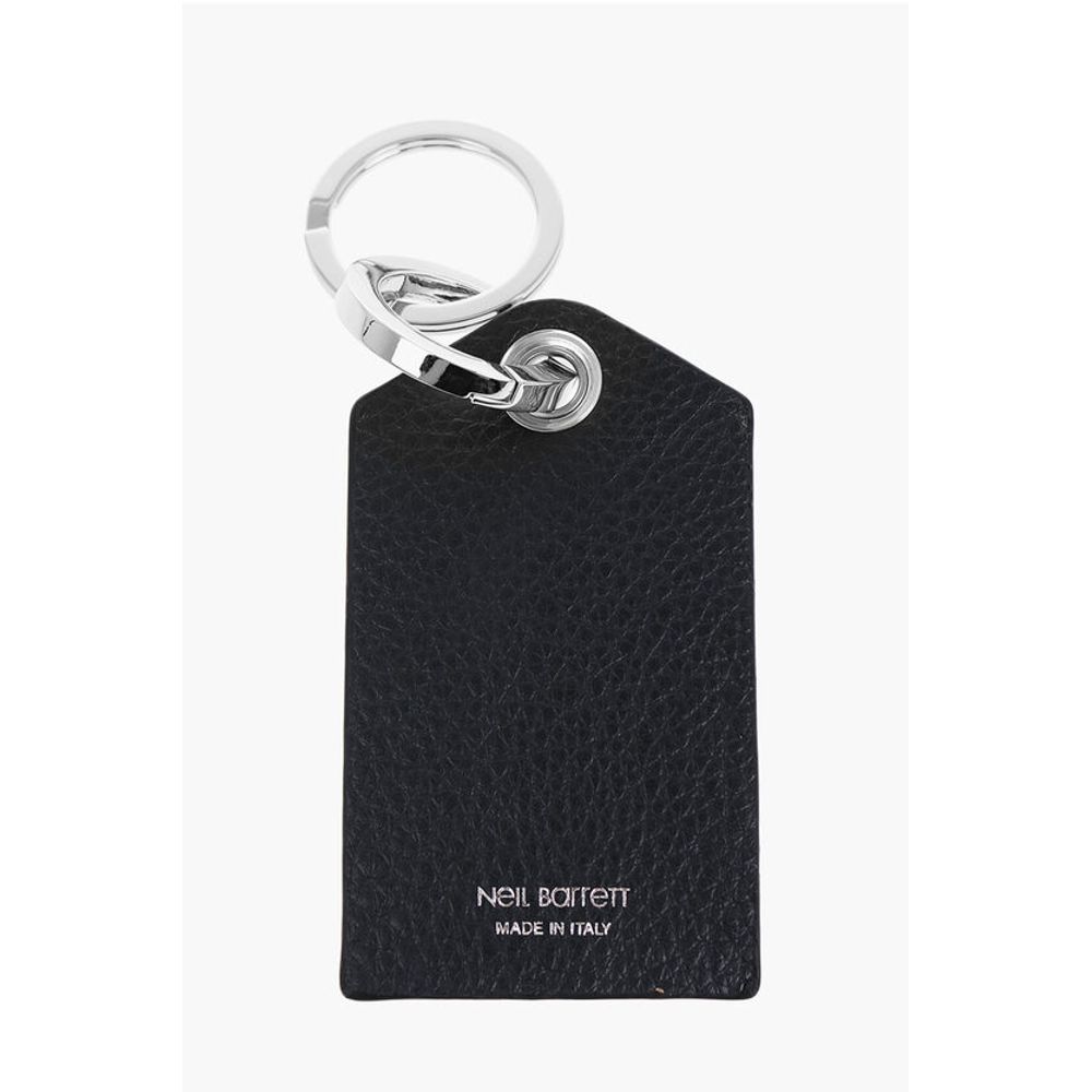 Neil Barrett Keyring with Textured Leather Pendant and Thunderbolt Detail