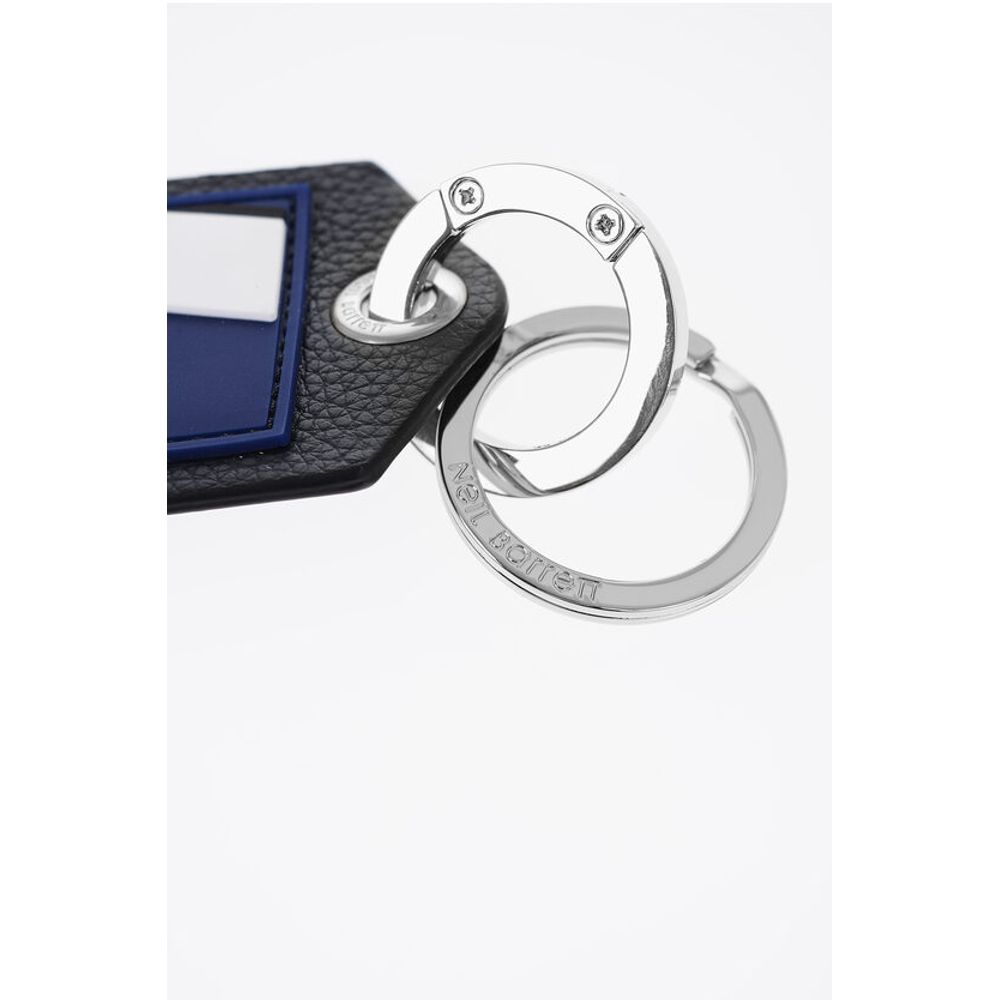Neil Barrett Keyring with Textured Leather Pendant and Thunderbolt Detail