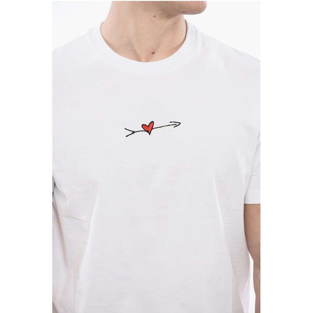 Neil Barrett Crew Neck CUPID Cotton T-Shirt with Embroidery