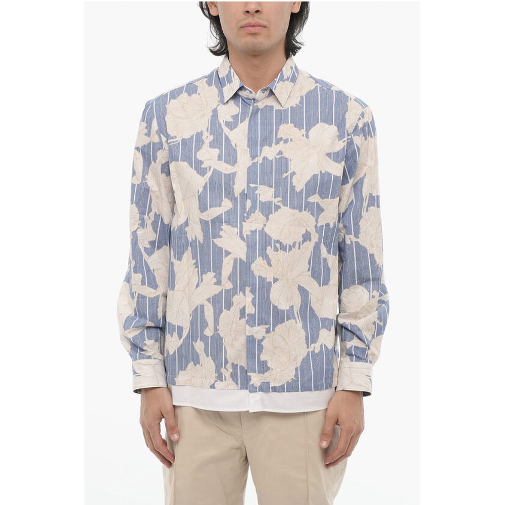 Neil Barrett Double Layer Floral-Motif Loose Fit Shirt
