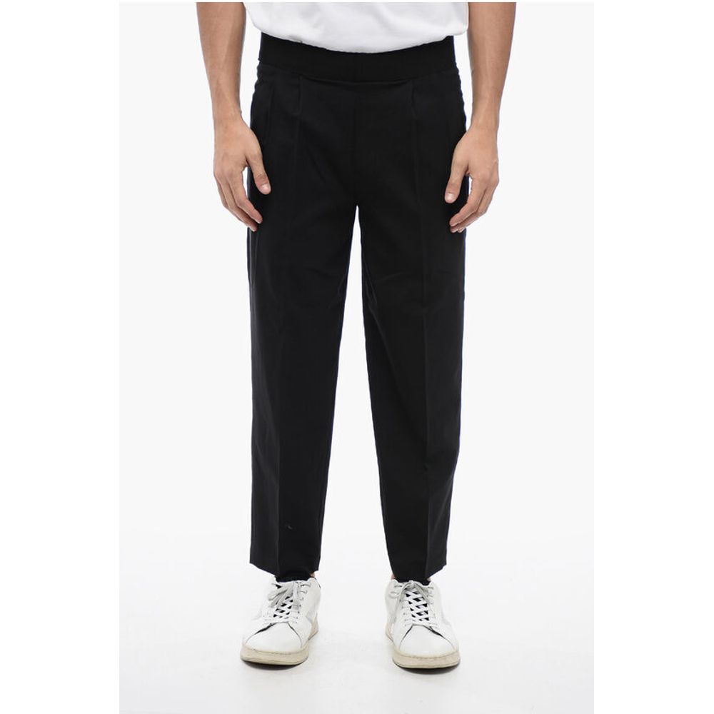 Neil Barrett Tapered Fit Linen Blend Pants with Double Pleat