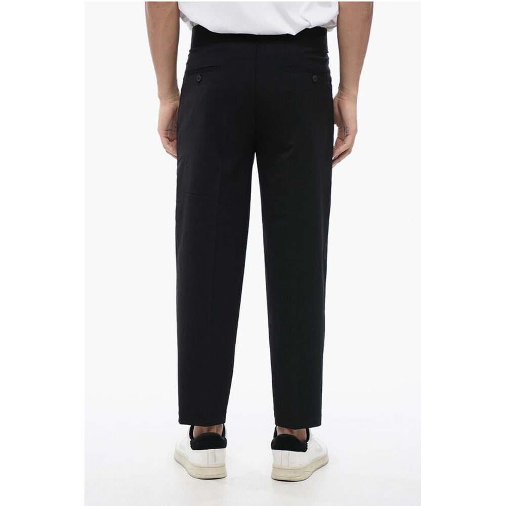 Neil Barrett Tapered Fit Linen Blend Pants with Double Pleat
